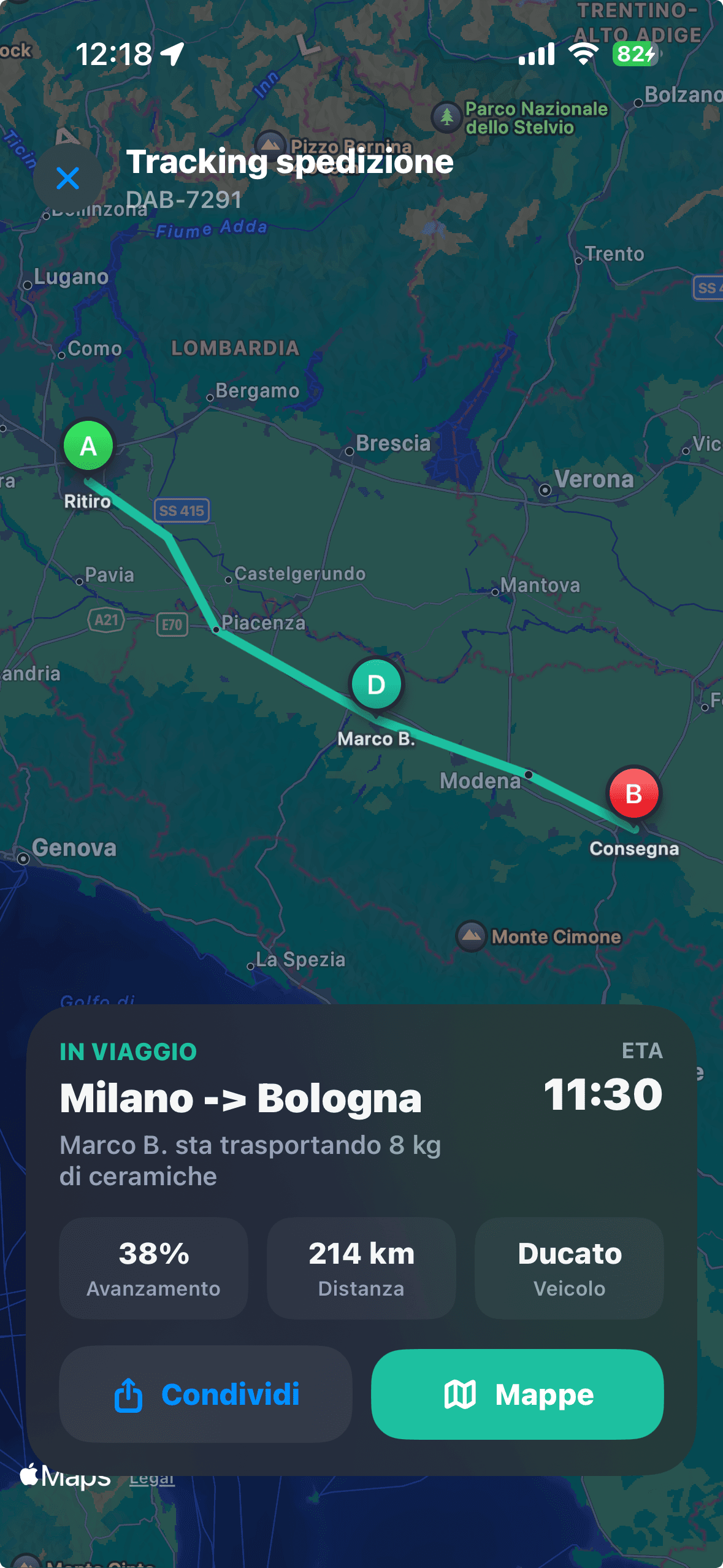 Tracking live della spedizione Dabba